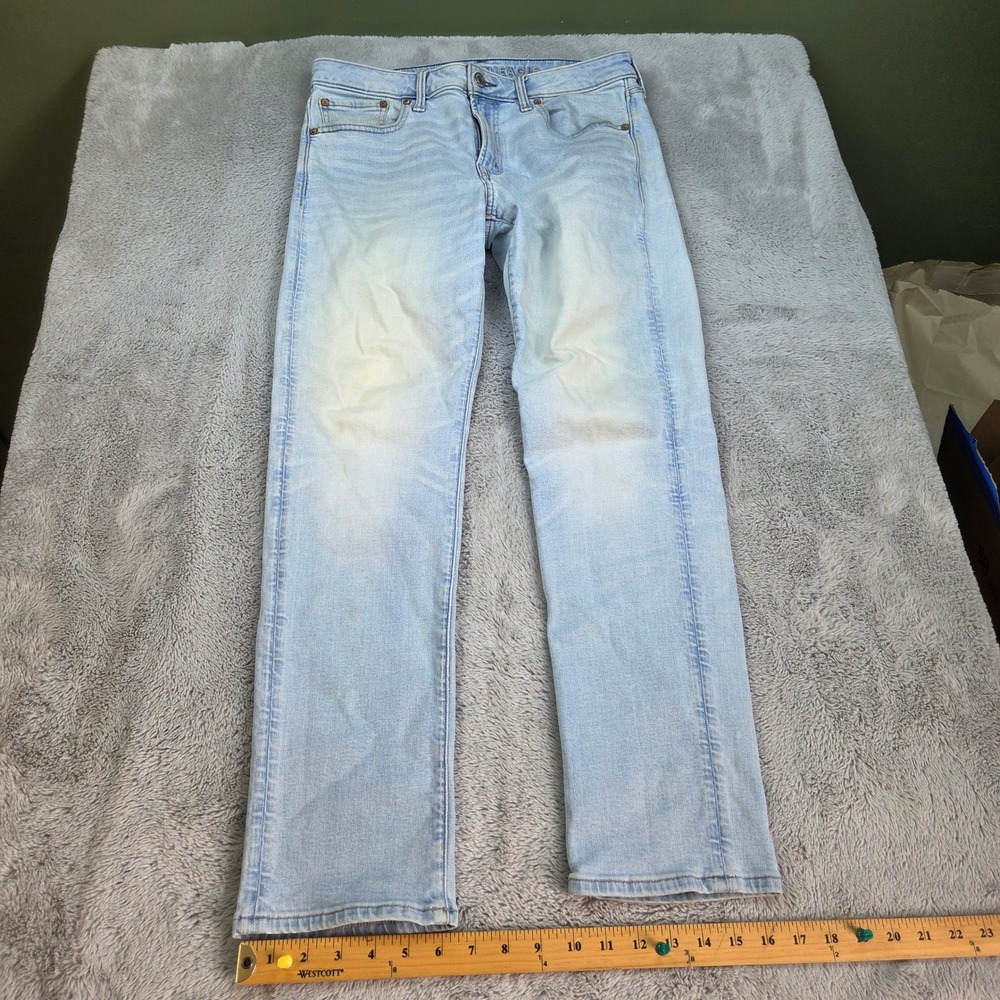 American Eagle Slim Straight Jeans Mens 32x30 Airflex+ Stretch Denim Light Blue